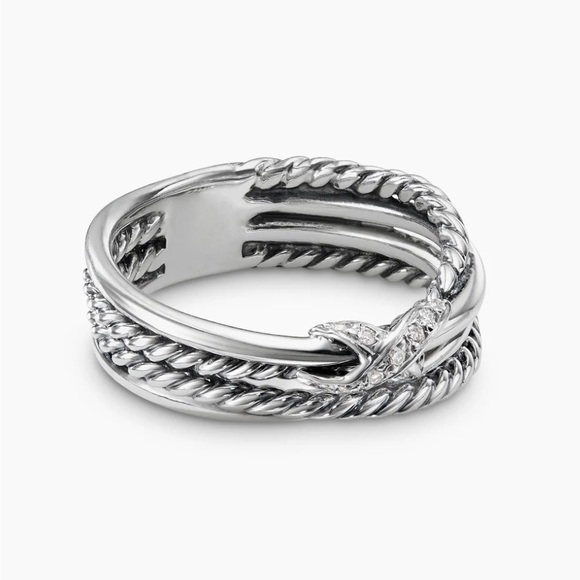 David Yurman X Crossover Band Ring Sterling Silver with Diamonds - size 7 w/ Box - Picture 2 of 12